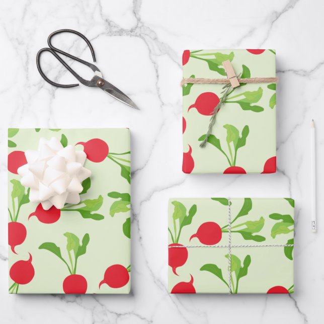 Radish Red Green Pattern Wrapping Paper Sheets (Front)