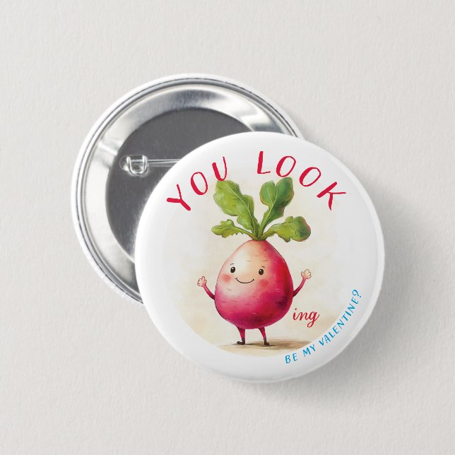 Radish Valentine Shy Button (Front & Back)