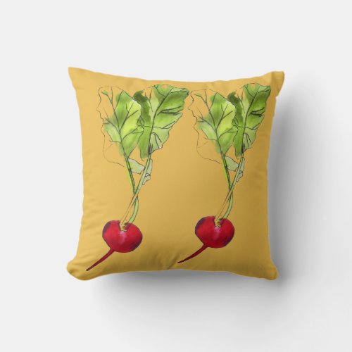 Radish vegetable watercolour art illustration throw pillow