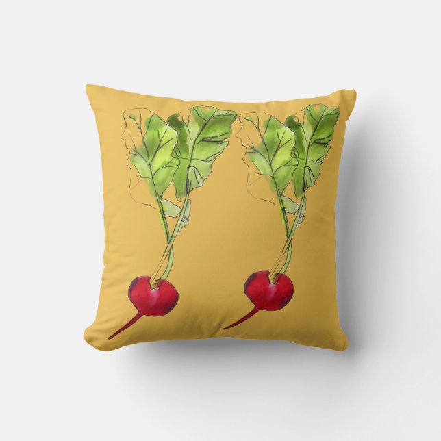 Radish vegetable watercolour art illustration throw pillow (Front)