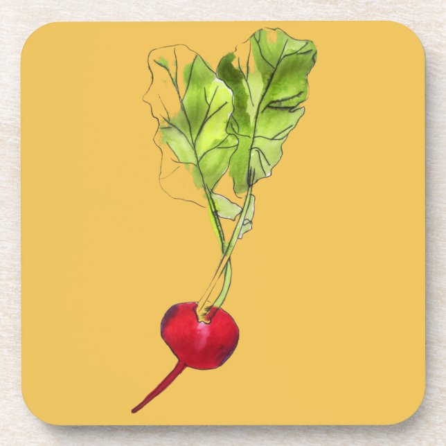 Radish vegetable watercolour illustration art drink coaster (Front)