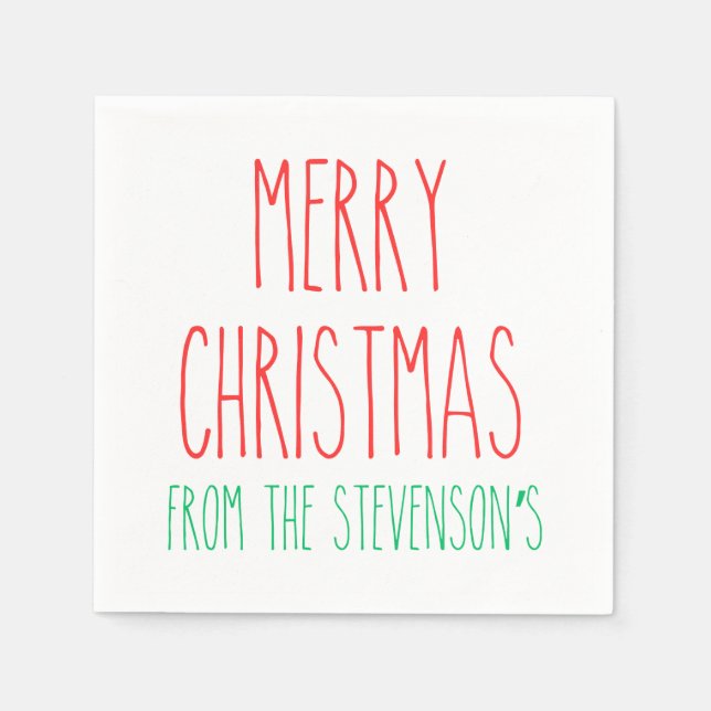 RAE DUNN Inspired Merry Christmas personalized Napkins (Front)