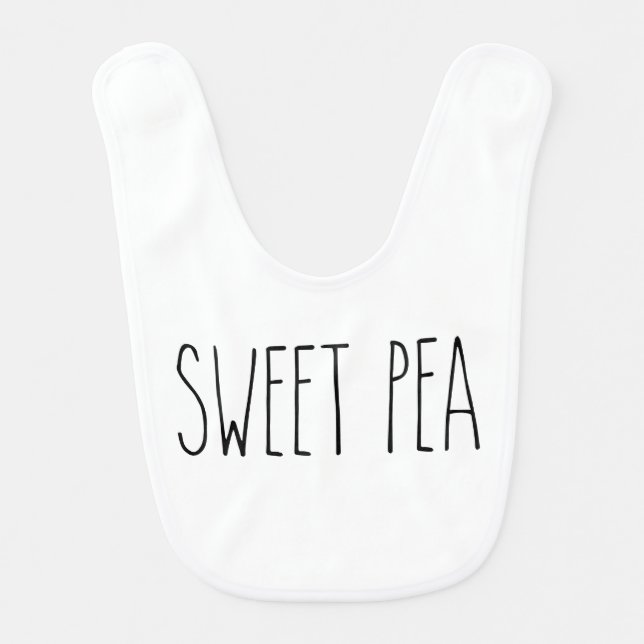 RAE DUNN Inspired Sweet Pea Simple Modern Baby Bib (Front)