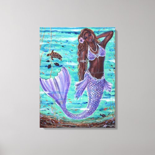 Raeni Mermaid with sea turtle by Renee Lavoie Canvas Print