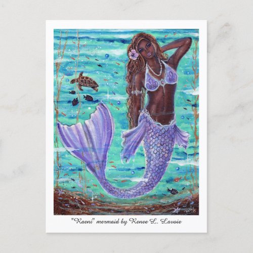 Raeni Mermaid with sea turtle by Renee Lavoie Holiday Postcard