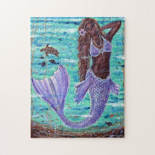 Raeni Mermaid with sea turtle by Renee Lavoie Jigsaw Puzzle