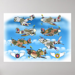 raf  famous ww2 fighters poster