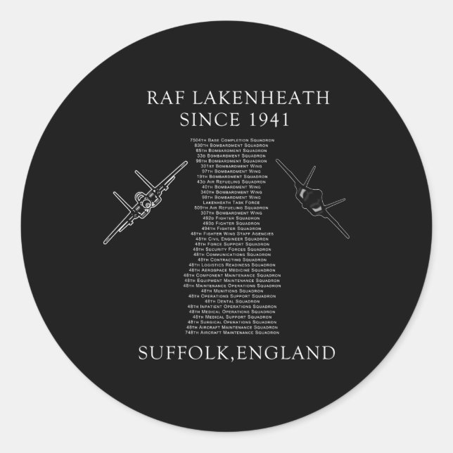 Raf Lakenheath Squadrons Classic Round Sticker (Front)