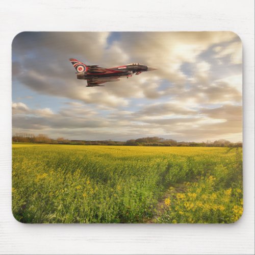 RAF Typhoon Eurofighter jet flying over rapeseed c Mouse Pad