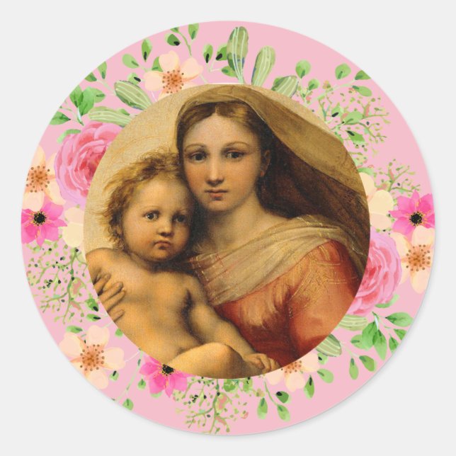 Rafael Madonna Sistine Classic Round Sticker (Front)