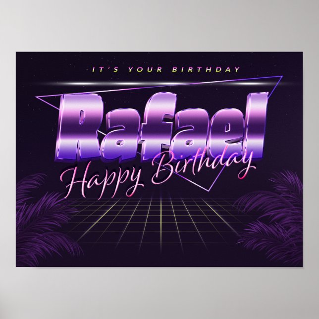 Rafael Name First Name purple retro poster Birthda (Front)