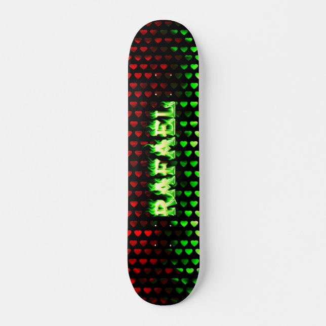 Rafael skateboard green fire and flames design. (Front)