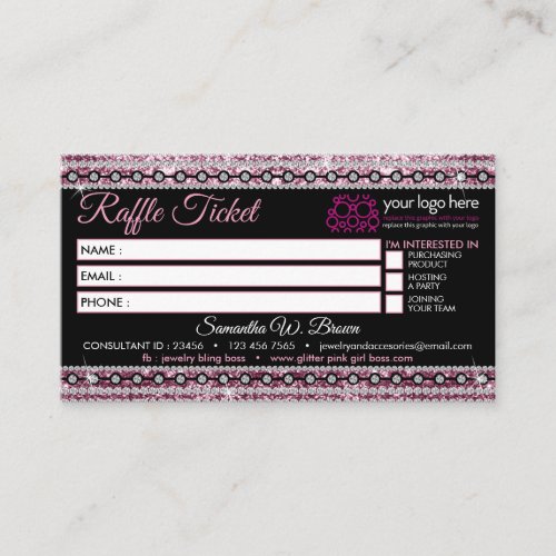 Raffle_Ticket Glitz Pink Jewelry Store Business Card