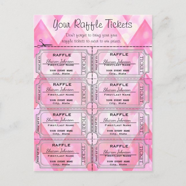 Raffle Tickets Pink Chevron Postcard (Front)