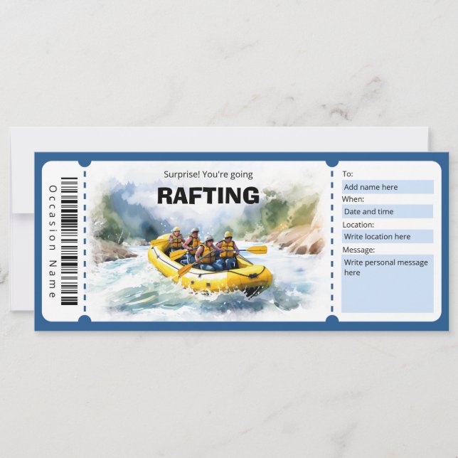 Rafting Experience Ticket Gift Certificate Invitation (Front)