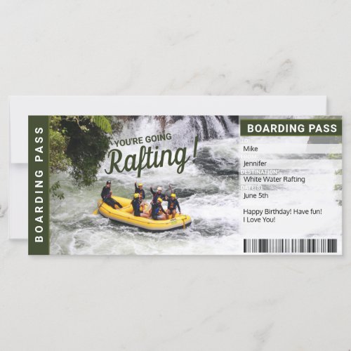 Rafting River Trip Gift Certificate Boarding Pass