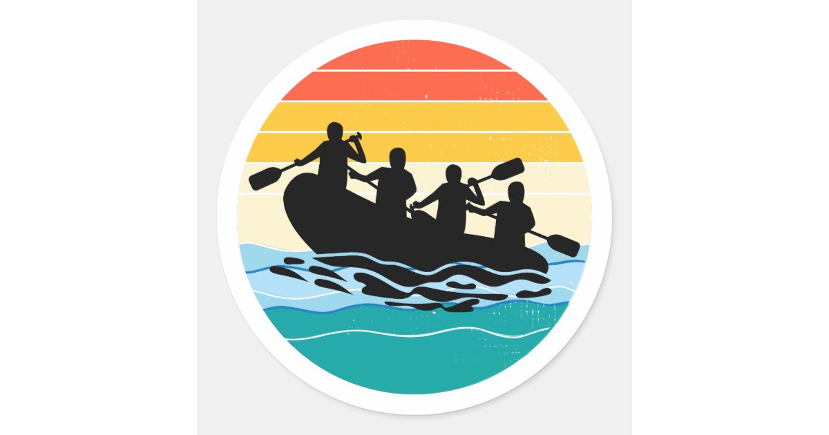 Free Fall Life Raft Sticker Rafting Team Raft White Water Rafter Paddle Retro Classic Round Sticker ...