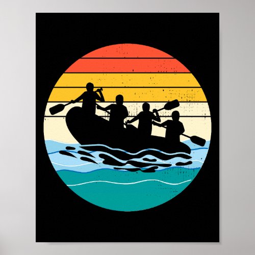 Rafting Team Raft White Water Rafter Paddle Retro Poster