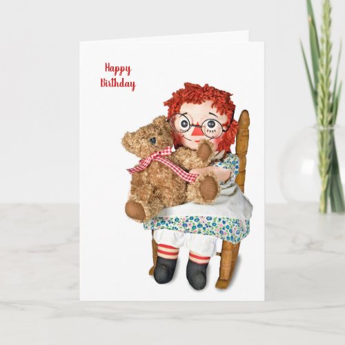 Rag doll and teddy bear birthday card