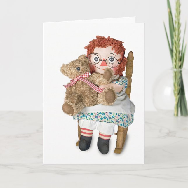 Rag doll and teddy bear birthday card (Front)
