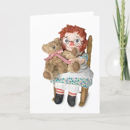 Rag doll and teddy bear birthday card