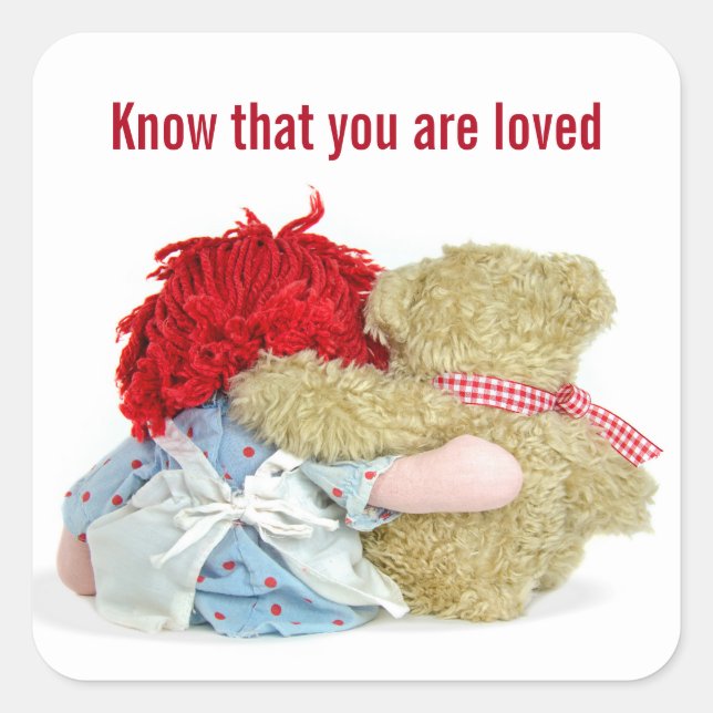 Rag Doll and Teddy Bear Hugging Square Sticker (Front)