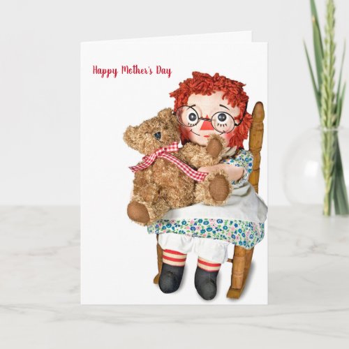 Rag doll and teddy bear Mothers Day Card