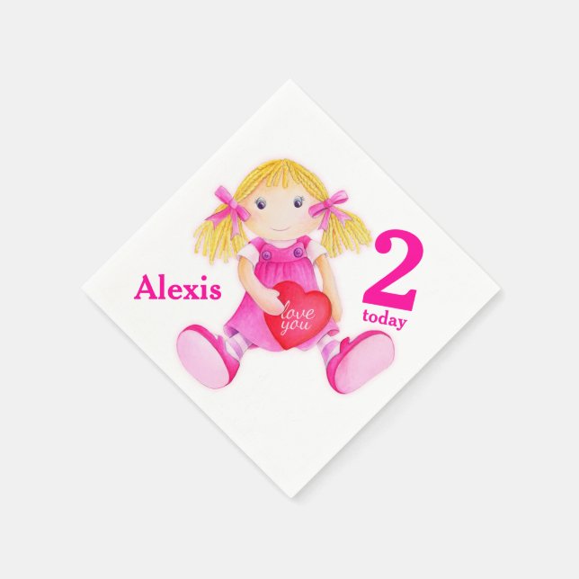 Rag doll art girls 2nd Birthday napkins (Corner)