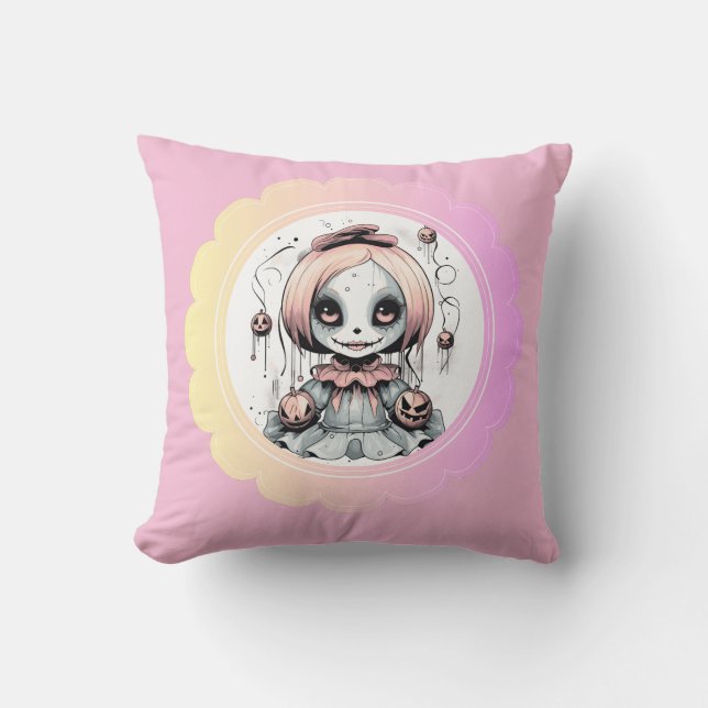 Rag Doll Cute & Spooky Custom Throw Pillow (Front)
