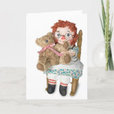 GET WELL SOON Cartoon Teddy Bear in Hospital Gown 7x9.5 Greeting Card Art  #9544