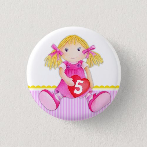 Rag doll girl age 5 birthday button badge