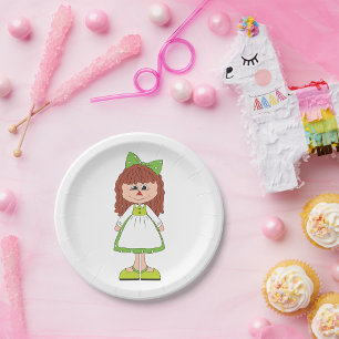 Rag Doll Girl Green Dress Polka Dot Paper Plates