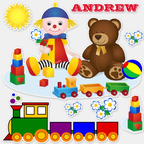 Rag Doll Teddy Bear Train Traditional Toys Sticker