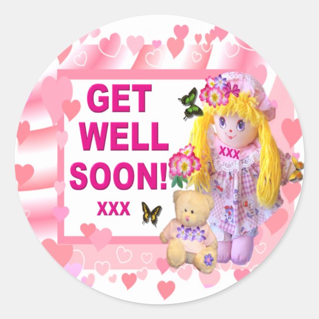 RAG DOLL & TEDDY   ~ Get Well Stickers (Front)
