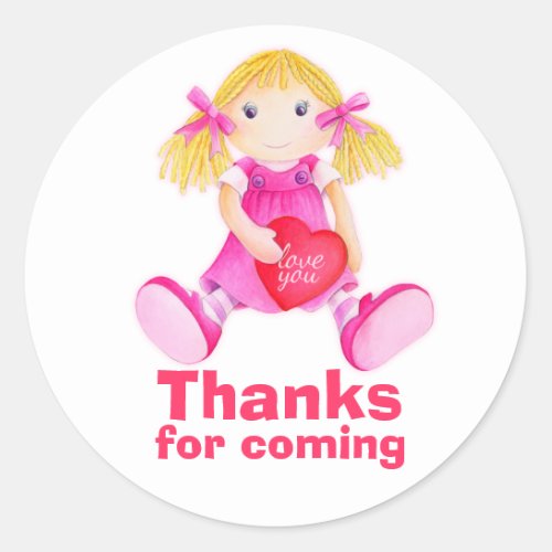 Rag doll thank you party sticker