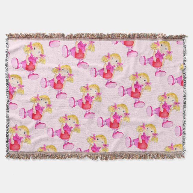 Rag doll watercolor art pink pattern throw throw blanket (Front)
