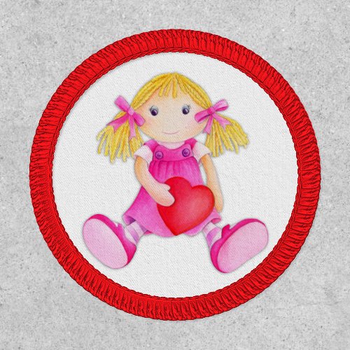 Rag doll whimsical girl pink red white patch