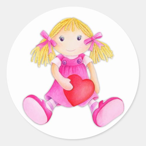 Rag doll whimsical girl pink white sticker