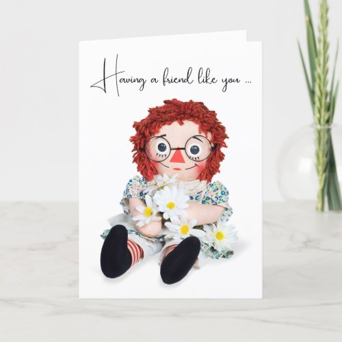 Rag Doll With Daisies Friendship Thank You Card
