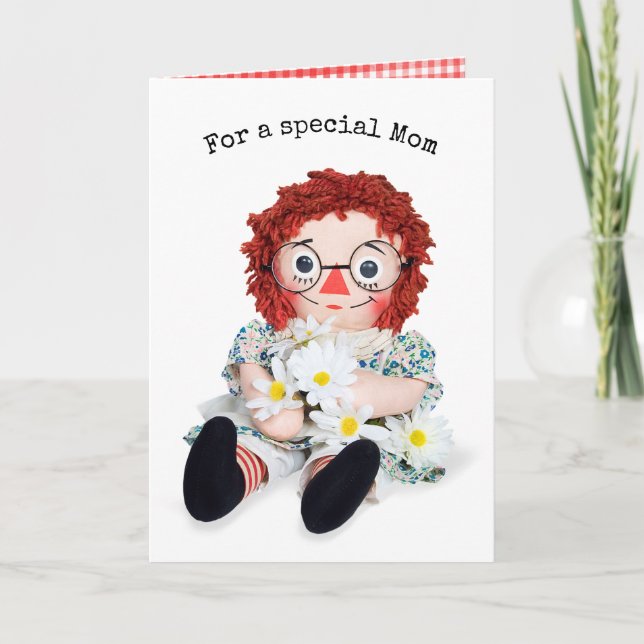 Rag Doll with Daisy Bouquet for Mom Card (Front)