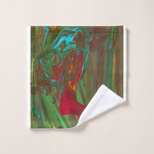 Rag To Riches 1 Bold Red Green Abstract Bath Towel (Wash Cloth)