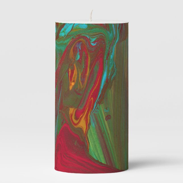 Rag To Riches 1 Bold Red Green Abstract Candle (Front)