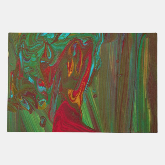 Rag To Riches 1 Bold Red Green Abstract Door Mat (Front)