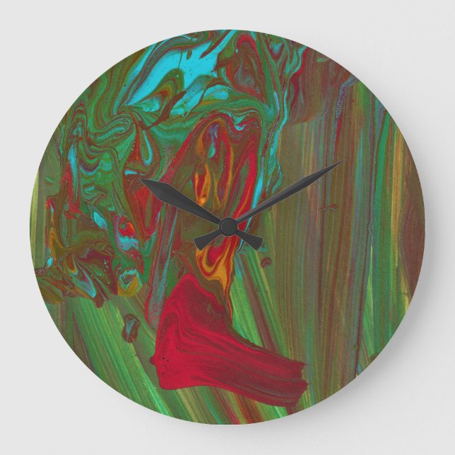 Rag To Riches 1 Bold Red Green Abstract Wall Clock (Front)