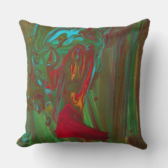 Rag To Riches 1 Red Green Abstract Accent Pillow (Front)