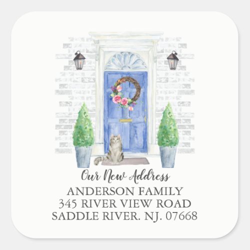 Ragamuffin Cat Blue Door New Address Label Sticker