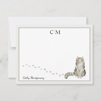 Ragamuffin Cat Gray Border Monogram Name Note Card