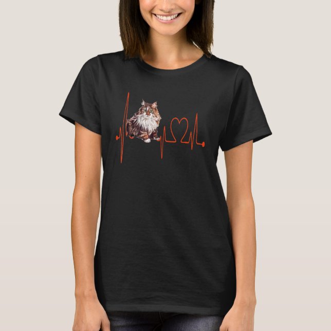 Ragamuffin Cat Heartbeat EKG Funny I Love My Cat T-Shirt (Front)