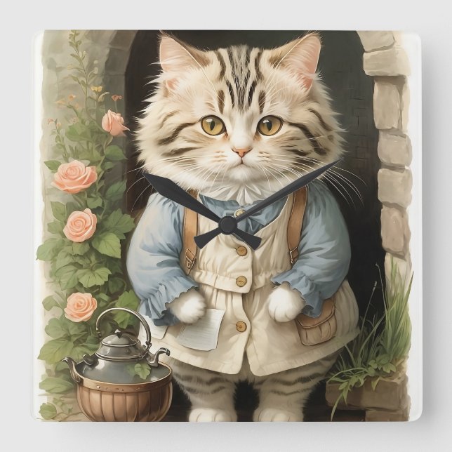 Ragamuffin Cat Square Wall Clock (Front)