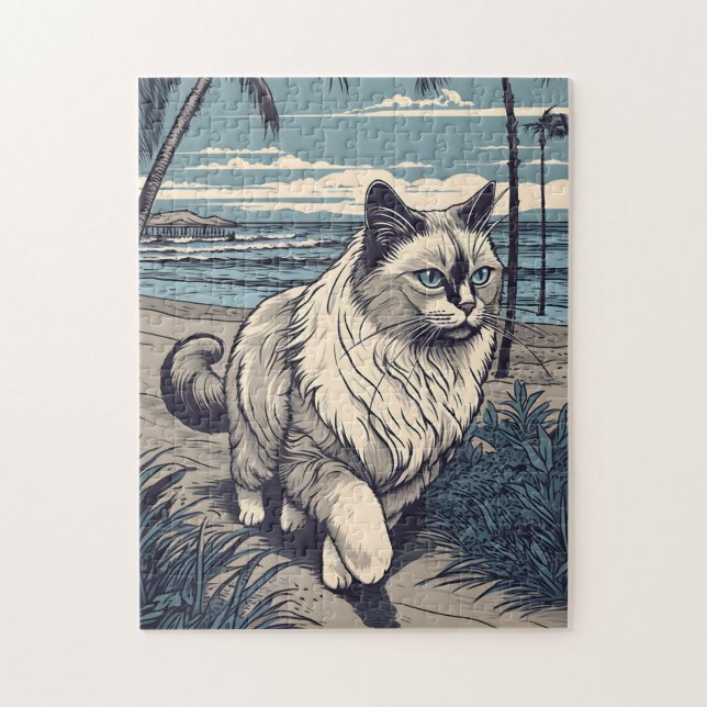 Ragdoll-Cat at a tropical beach during sunset Jigsaw Puzzle (Vertical)